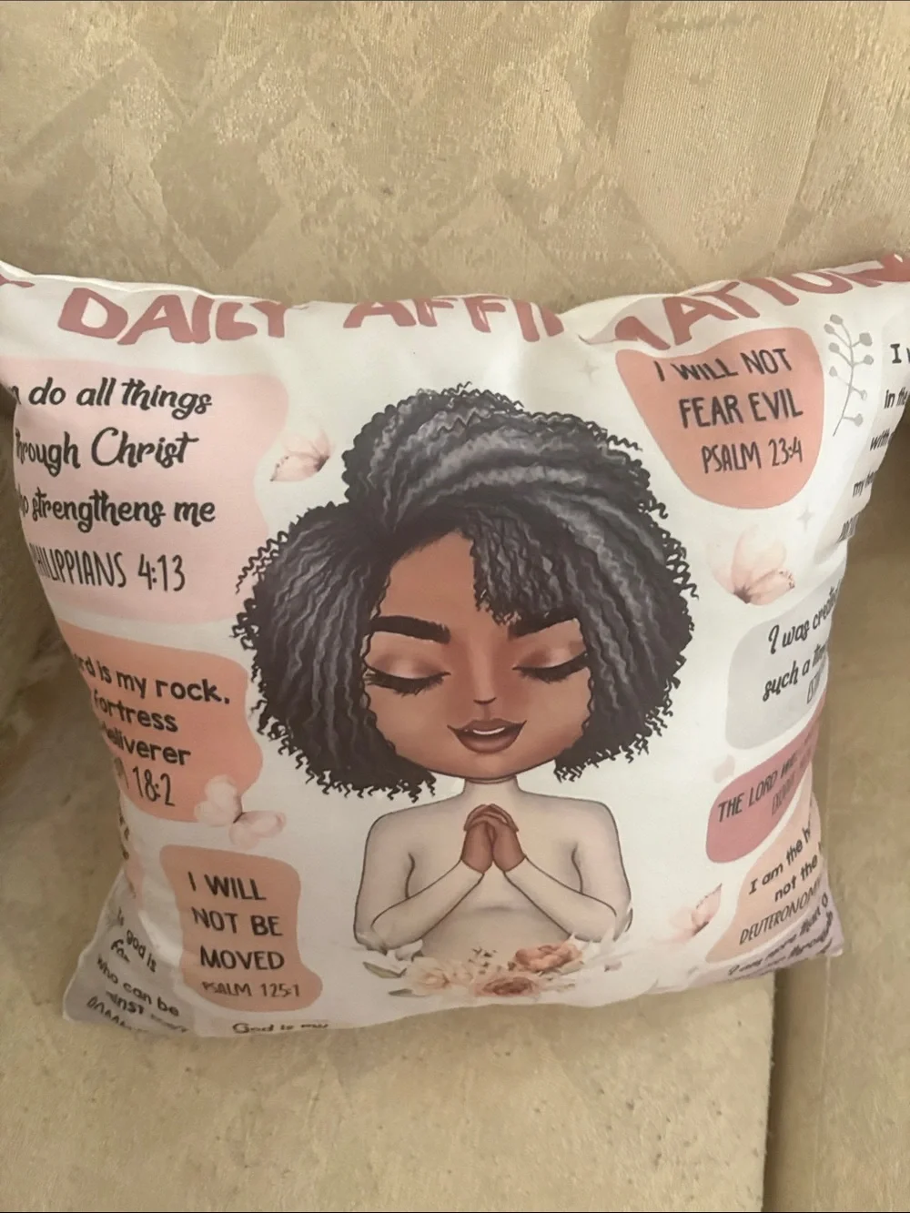 Daily Affirmations Decorative Pillow - Pink and Cream